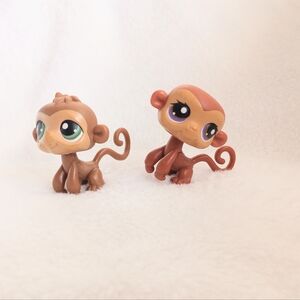Littlest Pet Shop Monkey Lot Of 2 Purple Green Eyes #56 #57 Chimpanzee LPS Chimp